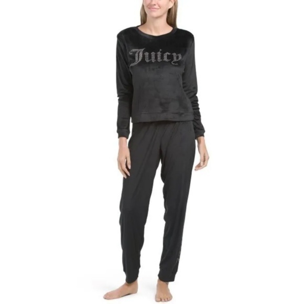 Juicy Couture Velour Rhinestone Pajama Set Jogger Bottoms Crewneck Top NWOT